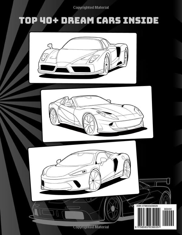 Miniatura 2 de Dream Cars Coloring Book A Collection of 40+ Cool Sports Cars, Supercars, and Classic Cars Relaxation Coloring Pages for Kids, Adults, Boys, and