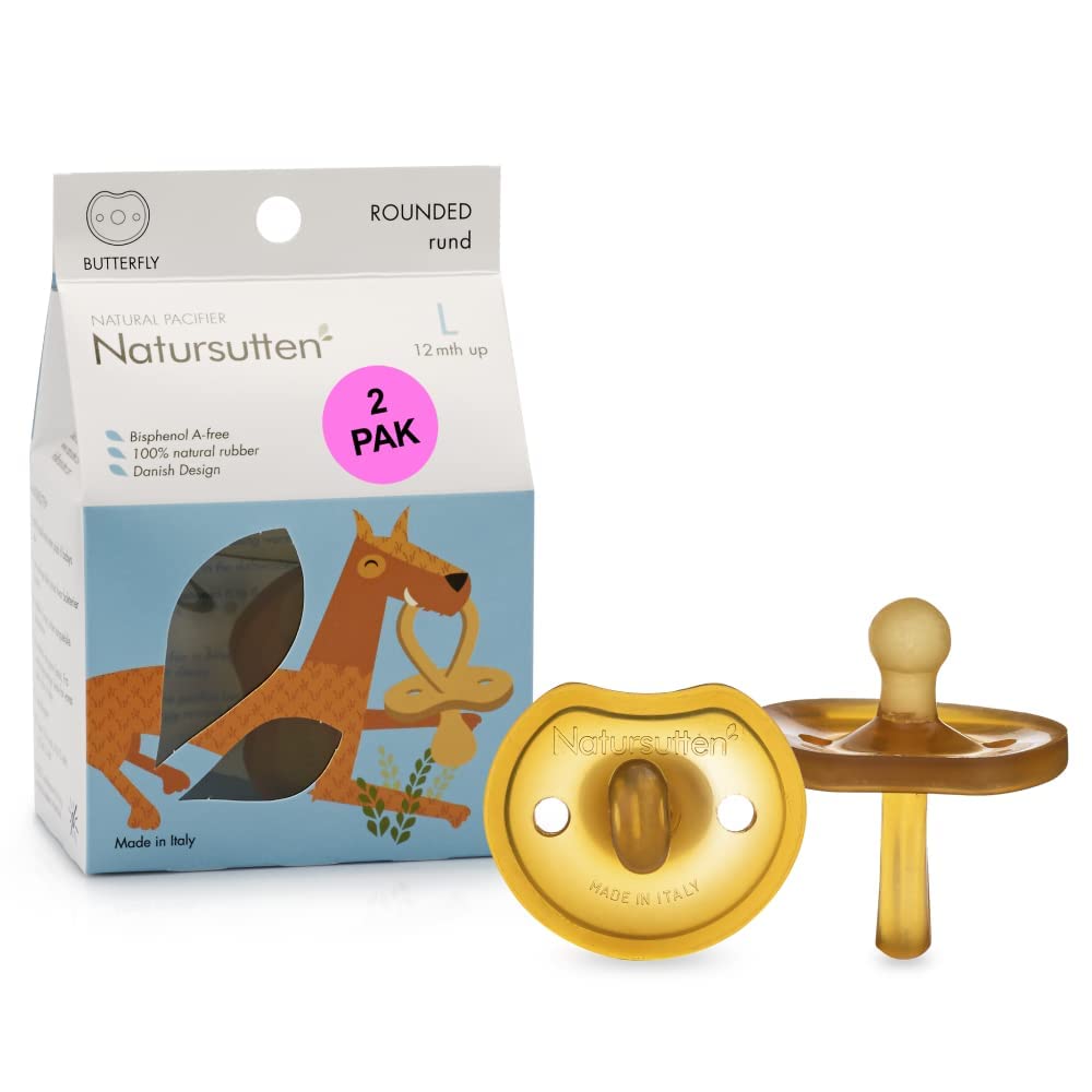 Natursutten 2 Pack BPA Free Natural Rubber Pacifier, Butterfly Rounded, 12 Months and Above