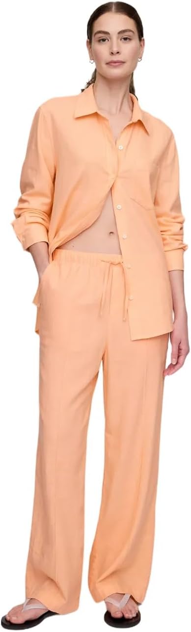 GAP Women's Wide Leg Linen Pull on Pant