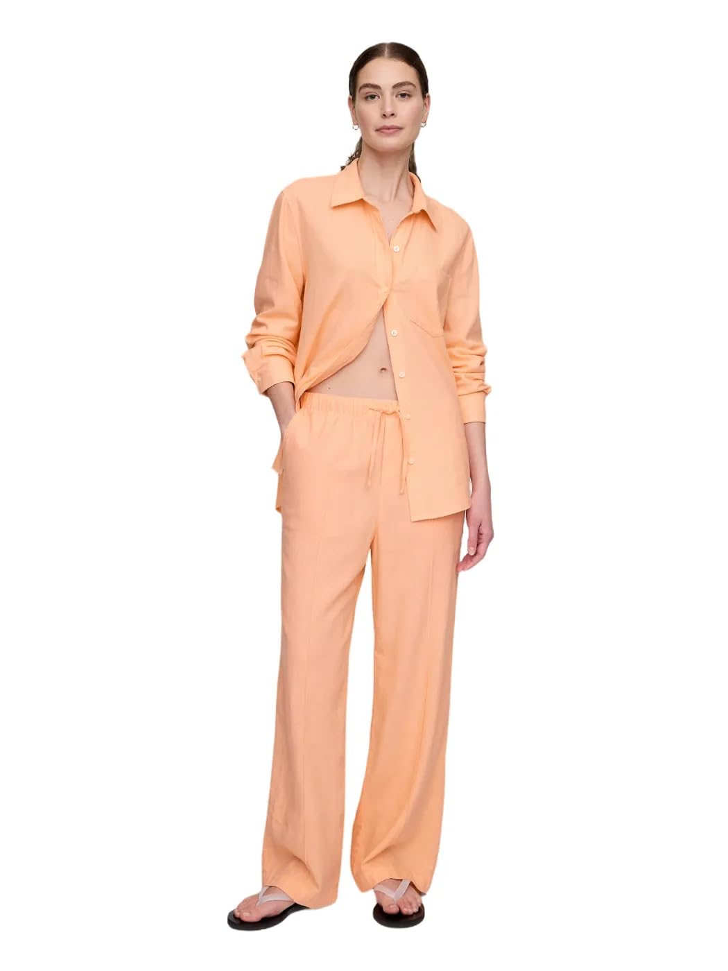 Gap Womens Wide Leg Linen Pull on Pant