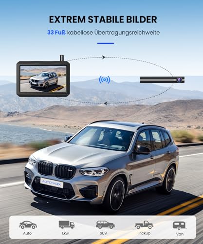 AUTO-VOX Digital Kabellos Rückfahrkamera Set, Unterstützt 2 Kameras zur Einparken/Überwachung,...
