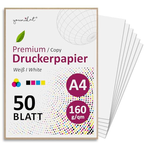 younikat 160 g/qm Papier DIN A4 Kopierpapier 50 Blatt weiß - geeignet für Laserdrucker Tintenstrahldrucker I you0192