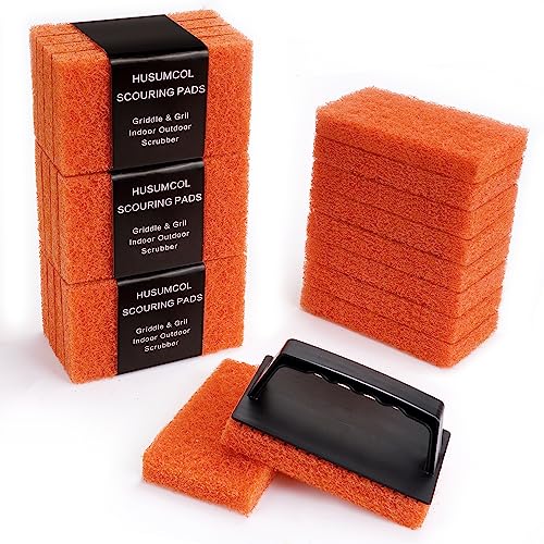 Griddle Cleaning Pads for Blackstone Flat Top Non-Scratch Grill Scrub Pads Bathroom Scrubbing Pads Pool Scrub Brush Shower Tile (22 Pads + Handle)