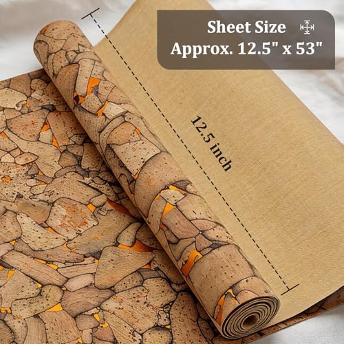 Image of SorenCut Patterned Cork Fabric Roll 12.8 x 54 Inch - Stone Mosaic Gold Cork Leather Fabric with Flexible Backing for DIY Crafts, Earrings, Bags, Wallets & Handmade Accessories