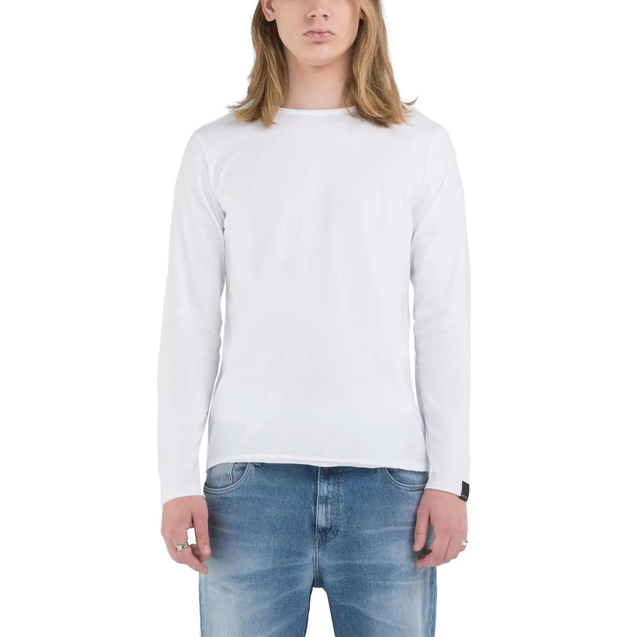 Replay Men's 001 White Cotton Long Sleeve Shirt, Xl