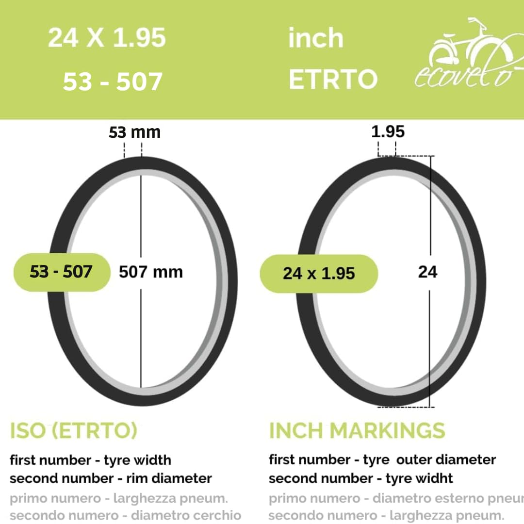 ECOVELO 2 COPERTONI 24 X 1.95 (53-507) + CAMERE | PNEUMATICI TASSELLATI NERI MTB BICICLETTA MOUNTAIN BIKE
