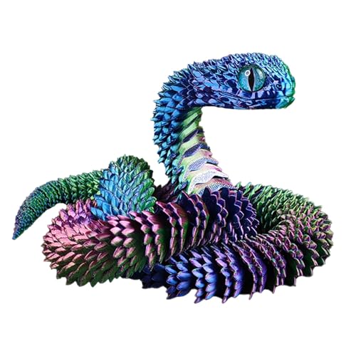 Snake Statue, Creative Snake Decor, Desktop Printed Snake, Multi-Jointed Snake Model, Hairless Snake Ornament, Snake Desk Decoration for Desk Decoration (Green, Blue)