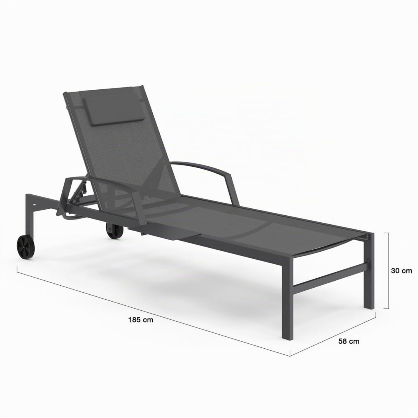 IDMarket - Lot de 2 transats de Jardin inclinables Java avec tablettes en Acier Gris et Toile Grise
