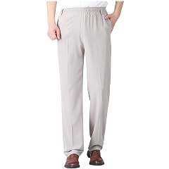 Mens Dress Pants Loose Elastic Waist Straight Leg Suit Pant Classic Flat Front Business Casual Non-Iron Work Trouser
