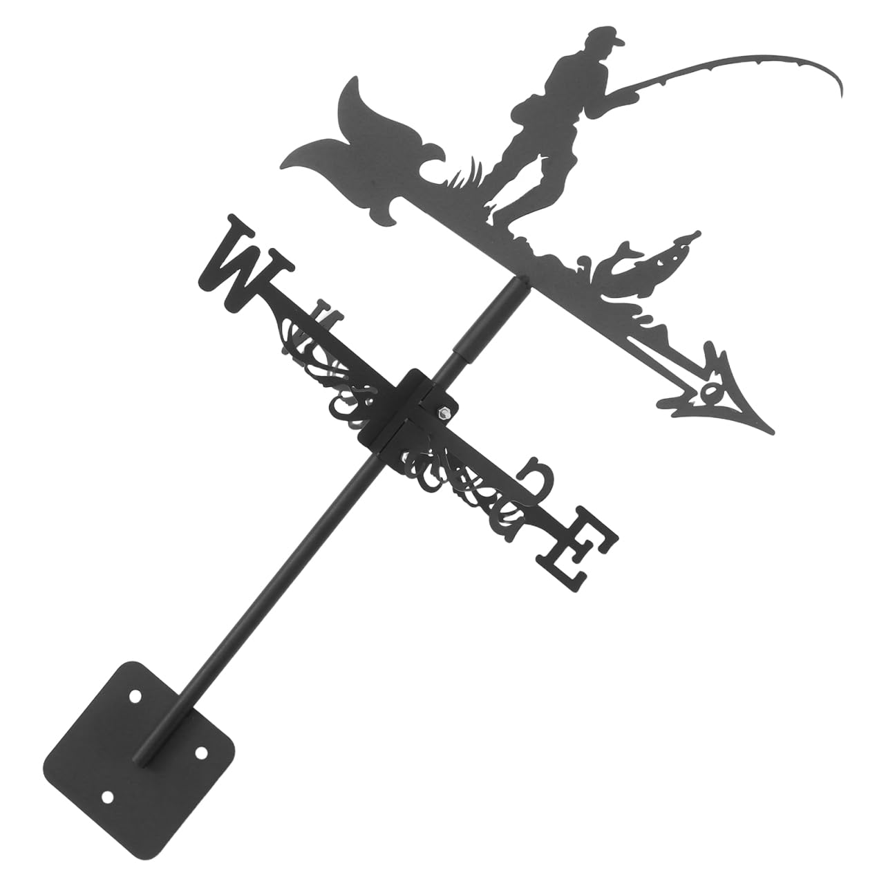 SUPVOX Fisherman Iron Wind Vane Roof Decor Outdoor Garden Ornaments Wind Direction Indicator Metal Sculpture for Garage Barn