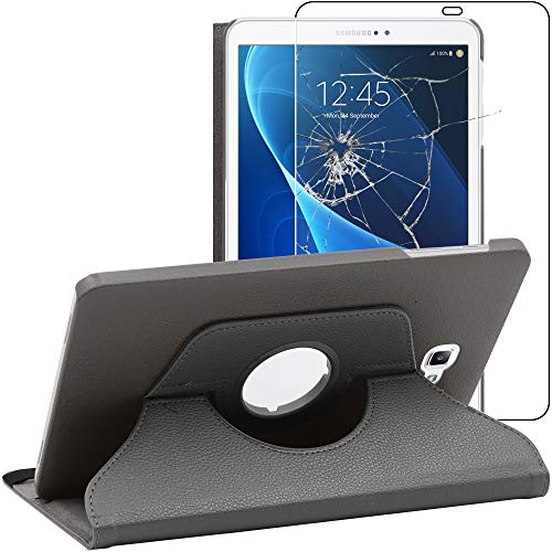 ebestStar - Coque Compatible avec Samsung Galaxy Tab A6 A 10.1 (2018, 2016) T580 T585 Housse Protection Etui PU Cuir Support Rotatif 360, Gris +Verre Trempé [Appareil: 254.2 x 155.3 x 8.2mm, 10.1'']