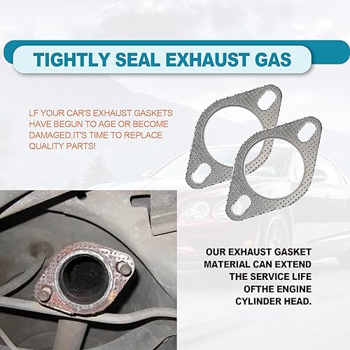 Image of 2 PCS Car Exhaust Gasket, Standard Exhaust Manifold Gasket, Ultra Seal 2-Bolt 2.5 Inch Exhaust Flange Gasket High Temperature, Car Accessories Made of High Temp Gasket Material OEM#120-06310-0002