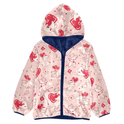 Lovely Cats with Hearts Girls Fleece Jacket Girls Fall Jacket Girls Zip Up Hoodie Girls Sherpa Jacket 2-10T