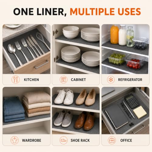 Image of Ash & Roh - Anti Slip Drawer Mat for Shelf and Shelves, Strong and Durable Non-Adhesive Grip Liner Mat for Bedroom Wardrobe Cabinet and Kitchen Place mats (Gray (30x500))