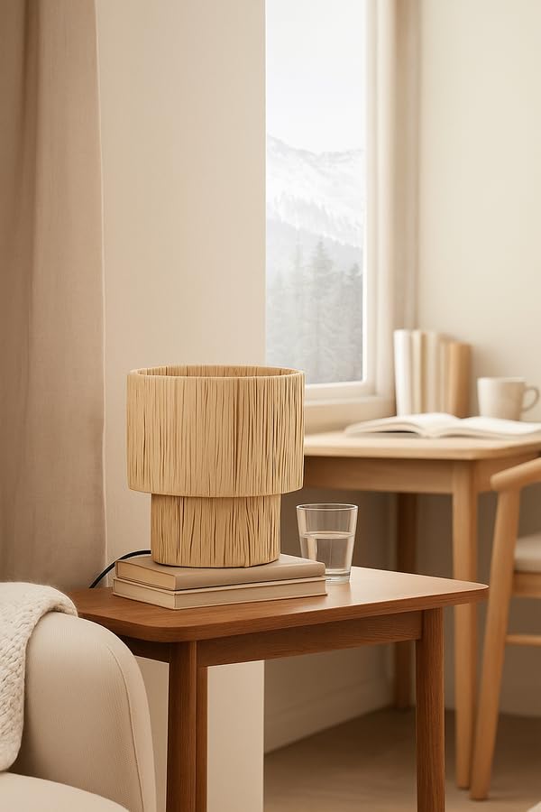 Image of PrettyKrafts Rafia & Metal Table Lamp (Bulb Not Included) | Rafia Lampshade with Sturdy Metal Base | Modern Decorative Bedside, Study & Living Room Table Lamp | Warm Ambient Lighting for Home Decor