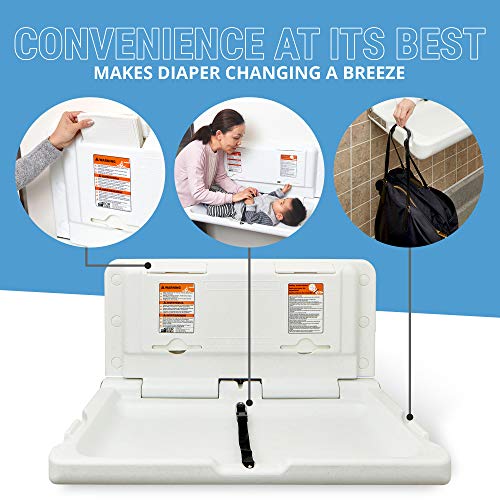 ECR4Kids ELR-18004 Wall-Mounted Baby Changing Station, Horizontal Fold-Down Diaper Change Table with Safety Straps for… - Image 4