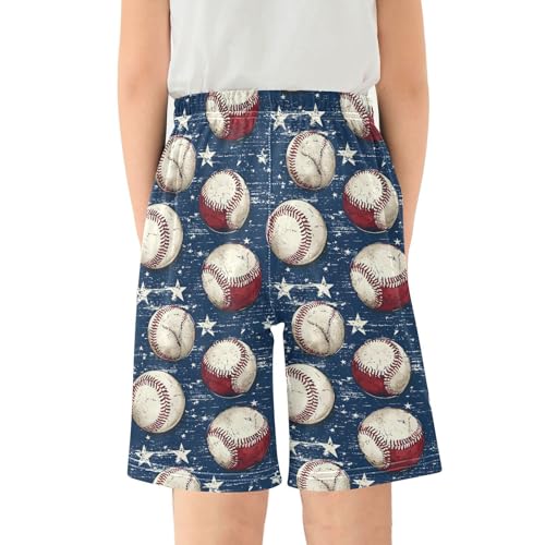 ALAZA Ball Baseball White Star Pajama Shorts Sleep Shorts Pant Lounge Pajama Bottoms Elastic Waist with Pockets2