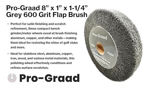 Image of 8 inch x 1 inch Grey 600 Grit Non-Woven Bench Grinder Polishing Burnishing Satin Finishing Flap Brush Wheel for Aluminum Copper Metal Golf Club Refurbishing, Compatible for 1 /2 inch, 5 /8 inch, 3 /4 inch Arbor