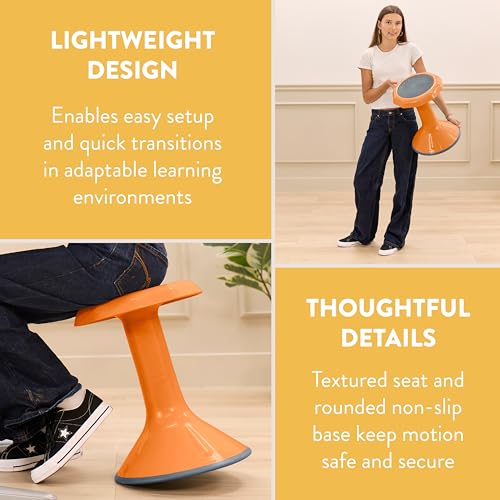 Image of Back2School Express Wobble Sensory Stool for Classroom - 18 inch Active Flexible Seating Chair for Kids, 220lb Capacity, GREENGUARD Gold Certified, Orange