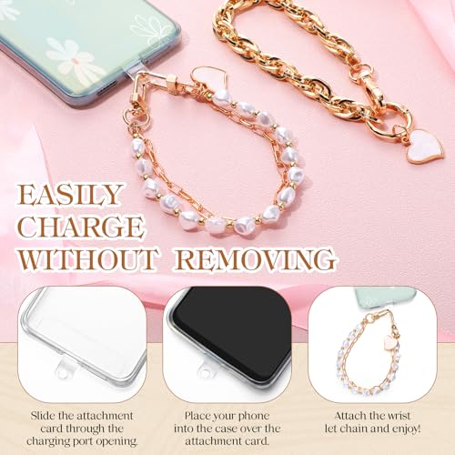 Landical 2 Pcs Beaded Phone Wrist Strap Bracelet Strap Cell Phone Charms with 3 Tether Tabs Chain Wristlet for Women Men Wallet Keychain Camera(Pearl Double Chain A) - image 3