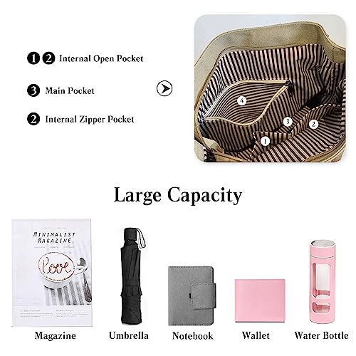 Image of CORIOS Canvas Handbag Women Tote Bag Large Capacity Shoulder Bag Multi-Pockets Top Handle Bag with Zipper Casual Hobo Bag