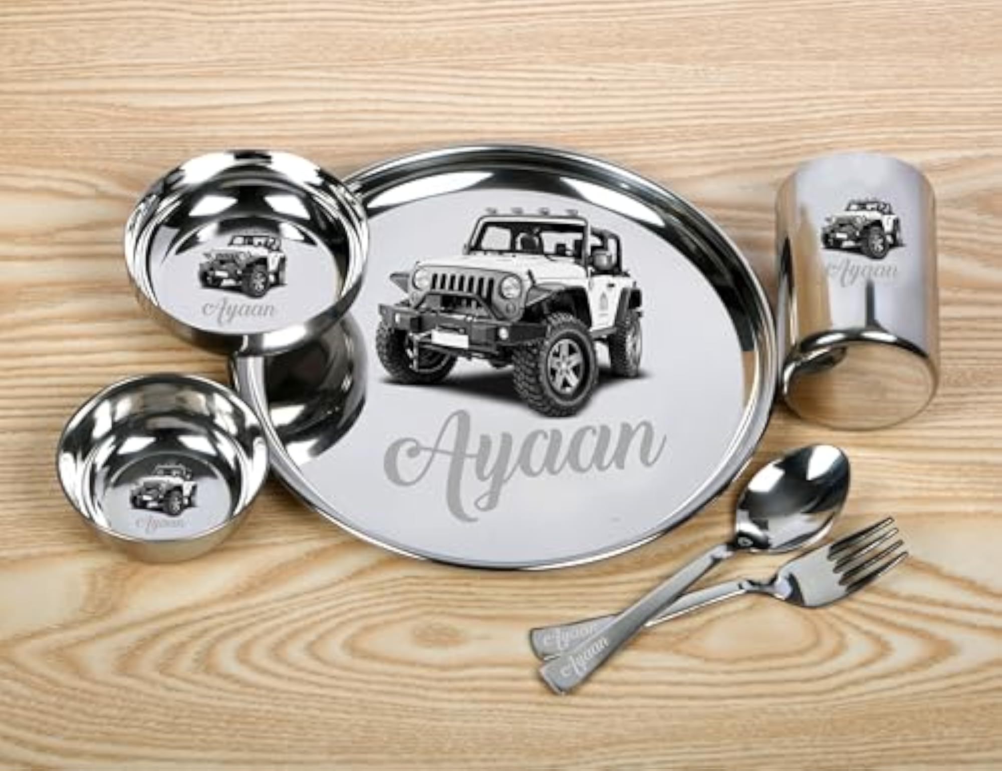 Personalized Stainless Steel Kids Dinner Set, 6 Piece