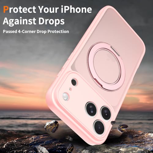 Image of Magnetic Case for iPhone 17 Pro Max With Magnetic Ring Stand, [Compatible with Magsafe] [Military Grade Drop Protection] Shockproof Phone Cover for iPhone 17 Pro Max Full Camera Protection 6.9 inch Pink