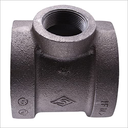 Supply Giant CTU43H 2" x 2" x 1" Cast Iron Threaded Reducing Tee for Industrial Piping or DIY Projects with Black Finish
