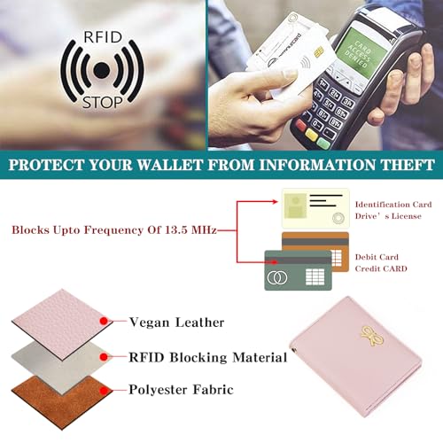 Image of GOIACII Small Women's Wallet RFID Blocking Wristlet Girls Cute Bow Mini Purse Bifold Silm Card Holder Pink