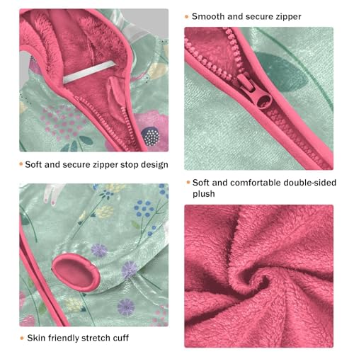 OTVEE Easter Rabbit Colorful Flowers Kids Hoodie Jacket Fall Spring Full Zip Warm Outwear Coat3