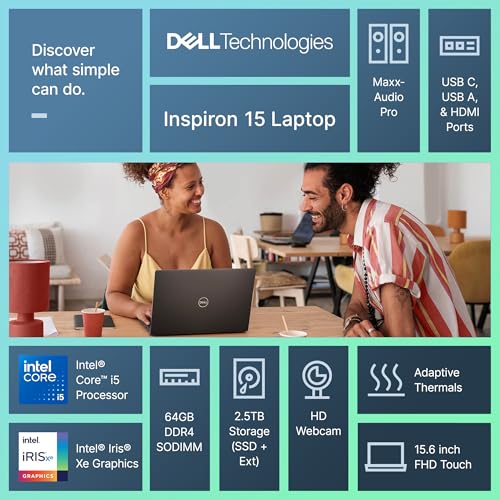 Image of Dell Inspiron Business Laptop 2025-2026 Flagship, AI-Powered Computer, 15.6 inch FHD Touchscreen,10-Core Intel i5-1334U, 64GB RAM & 2.5TB Storage (2TB SSD +500GB Ext), Wi-Fi 6, Win 11 Pro, Lifetime Office