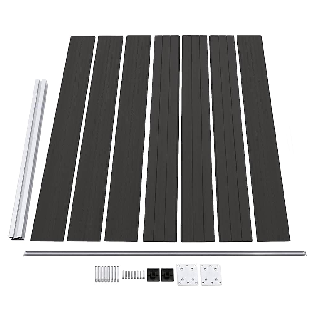 Panneau de clôture WPC composite noir 175x146 cm, barrière jardin rigide avec poteau aluminium, lame occultant pour terrasse balcon extérieur, palissade brise vue séparation intimité