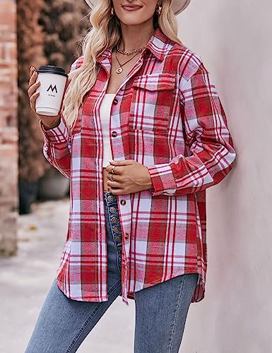 Women's Lightweight Flannel Plaid Button Down Shirts Oversized Long Sleeve Shacket Jacket Tops3