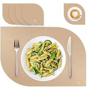 Blackwhite Store Tischsets Abwaschbar Wasserdicht PU Kunstleder Platzset Abwischbar Lederoptik Dunkelrot 4er-Set 2 Ecken…