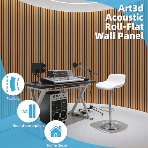 Image of Art3d Roll-Flat Acoustic Wood Slat Wall Panel, 95.3 x 23.8 in, 1-Pack, Teak