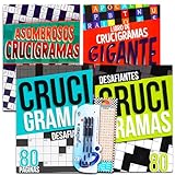 Crucigramas En Español para Adultos - Set of 4 Spanish Crossword Puzzle Books for Adults Seniors with Pens and Bookmark Bundle (320 Puzzles Total)