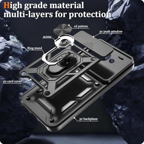 Image of Shockproof Back Case Cover for Google Pixel 10A 5G, Shockproof Google Pixel 10A Back Cover, Ring Case with Kickstand and Camera Protection Shutter - Black