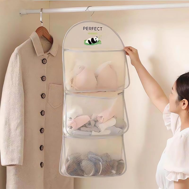 MIUPOO Multi Purpose Multi Layer Mesh Storage Hanging Bag,Hanging Storage with Metal Hanger Mesh Pockets for Bra Underwear Socks,Pockets Hang Store Bag for Door Wall Closet - Image 7