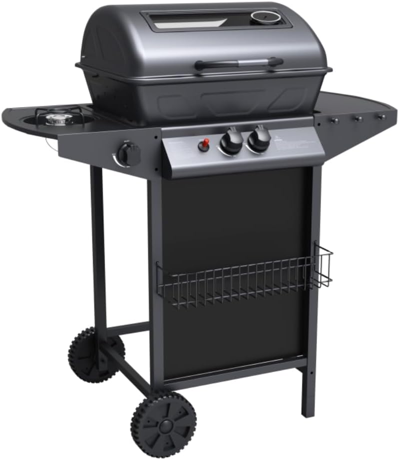 Barbecue a Gas con Pietra Lavica BBQ a Gas 2 Bruciatori + Fornello Laterale Struttura in Acciaio con Piano Laterale D’appoggio e 3 Appendini Pratiko Life Barbecue a Gas con Pietra Lavica BBQ a Gas 2 Bruciatori + Fornello Laterale Struttura in Acciaio con Piano Laterale D’appoggio e 3 Appendini Pratiko Life