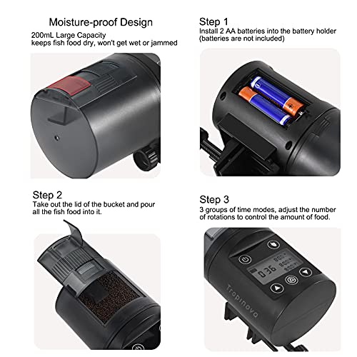 Tropinova Aquarium Automatic Fish Feeder Moisture-Proof Auto Fish Food Dispenser for Aquarium or Small Fish Turtle Tank - Image 7