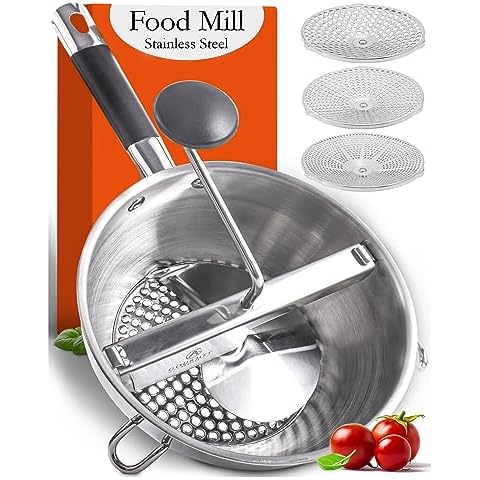 Stainless Steel Food Mill with 3 Discs Cover