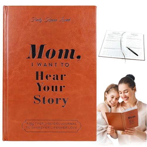 MXZWOC Geschenke für Mama – Mom, I Want to Hear Your Story: Leder für Muttertag, als Geschenk verpackt, gebundenes Hardcover für Geburtstag oder Weihnachten, ein Tagebuch mit Führung der Mutter, um