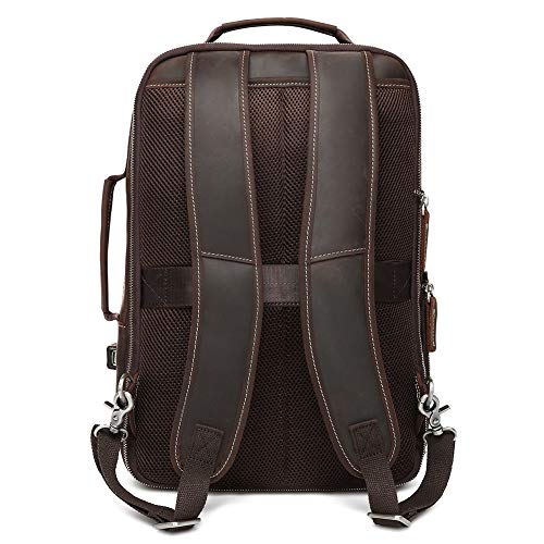 LANNSYNE Men\'s Full Grain Leather Expandable 15.6 Laptop Backpack Tote Shoulder Travel Bag Rucksack - Thumbnail 2