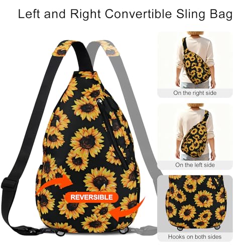 Duryarhall Sling Bag for Women Crossbody Chest Bag Convertible from Left to Right, Water Repellent Gym Backpack, Anit Theft, Sunflower - image 2