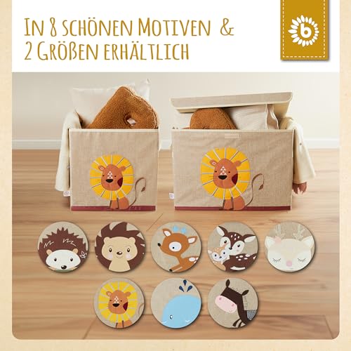 Bieco Aufbewahrungsbox Kinder | Löwen Motiv ca. 36L faltbar | Süße Spielzeug Kiste für Kallax Regal | Aufbewahrungsbox 33x33x33 | Kallax Boxen für Spielzeug Aufbewahrung | Storage Box Kallax