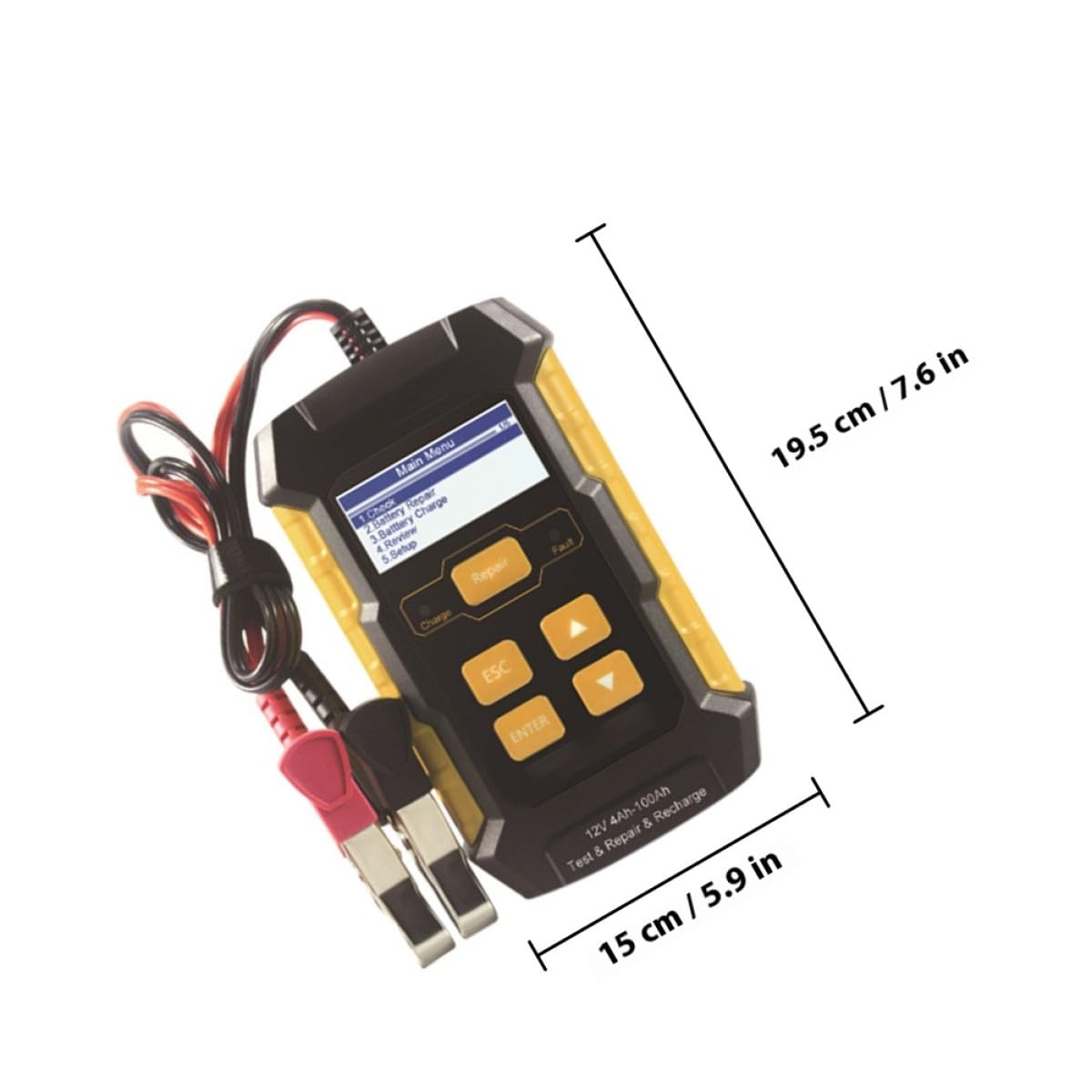 Testeur de Batterie 12v pour Voiture, Lecture Rapide, Jaune