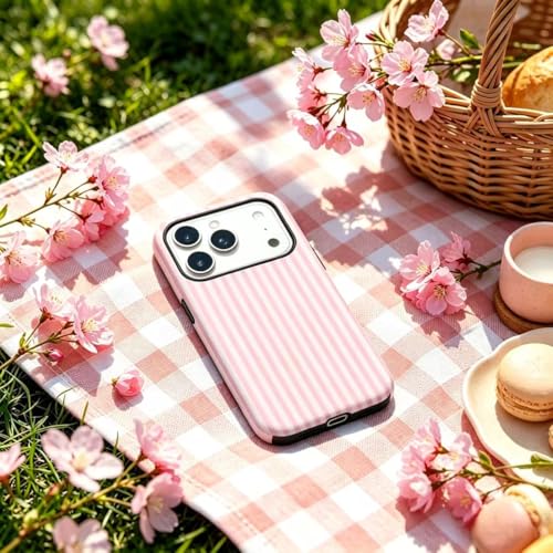 Image of for iPhone 17Pro Case Cute Phone Case,Compatible with MagSafe,Dual Layer Shockproof Protective Phone Cover,Hard Shell + Silicone Cover,Fashion Design for Women Girls,Striped Pink