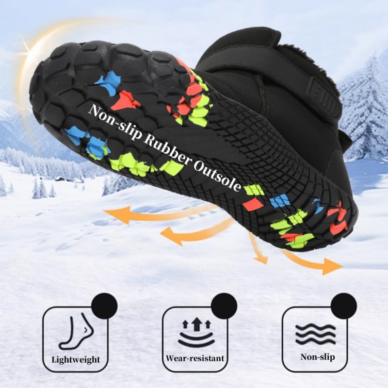 Toddler/Little/Big Kids Barefoot Snow Boots for Winter,Unisex-Child Wide Toe Box Hiking Boots,High Top Winter Snow Boots,Zero Drop Sole,Fur Lined2