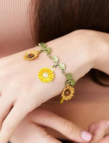 Miniatura 5 de Zhiheng Paquete de 50 dijes esmaltados de girasol en tono dorado, cuentas para hacer joyas, aretes, collares, pulseras, accesorios, dijes de vino