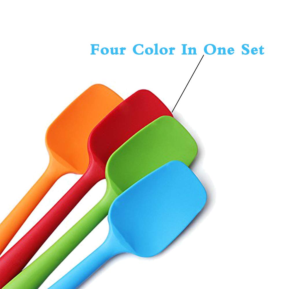 Juego de espátulas de silicona (4 piezas, resistente al calor, espátulas de goma antiadherentes, aptas para lavavajillas, sin costuras, con núcleo de acero inoxidable, multicolor